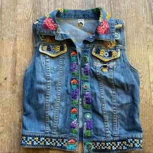 BP  Hand Embroidered Floral Denim Vest XS